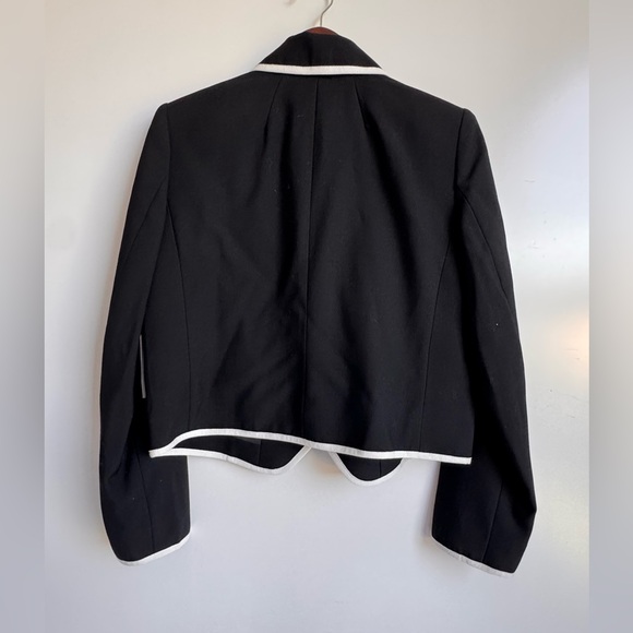 FRAME Contrast-Trim Double-Breasted Blazer Women 10 Black White Wool Sailor gold - Picture 14 of 16